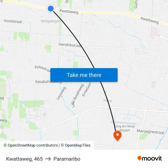 Kwattaweg, 465 to Paramaribo map