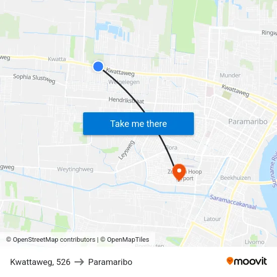 Kwattaweg, 526 to Paramaribo map