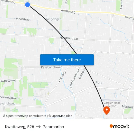 Kwattaweg, 526 to Paramaribo map