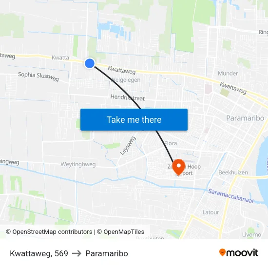 Kwattaweg, 569 to Paramaribo map
