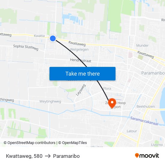 Kwattaweg, 580 to Paramaribo map