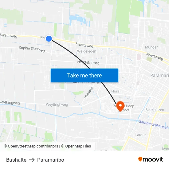 Bushalte to Paramaribo map
