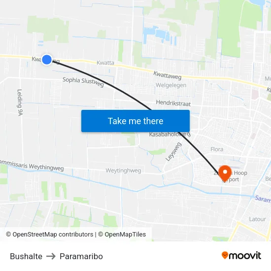 Bushalte to Paramaribo map