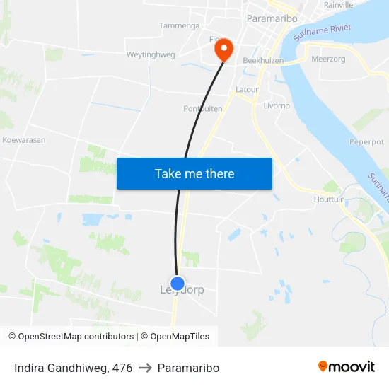Indira Gandhiweg, 476 to Paramaribo map