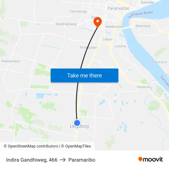 Indira Gandhiweg, 466 to Paramaribo map