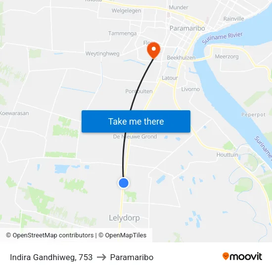 Indira Gandhiweg, 753 to Paramaribo map