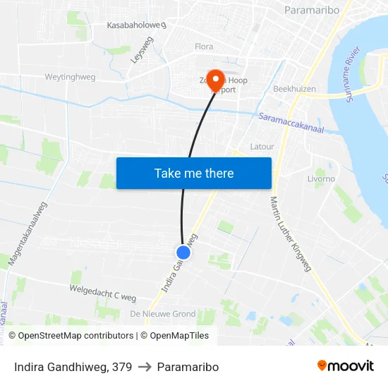Indira Gandhiweg, 379 to Paramaribo map