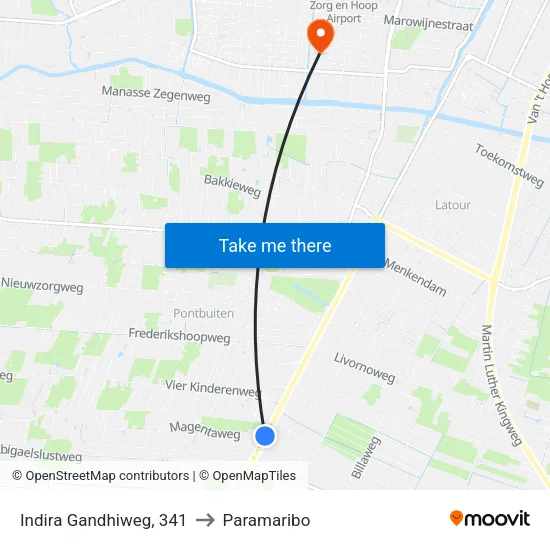 Indira Gandhiweg, 341 to Paramaribo map