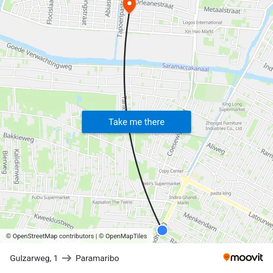 Gulzarweg, 1 to Paramaribo map