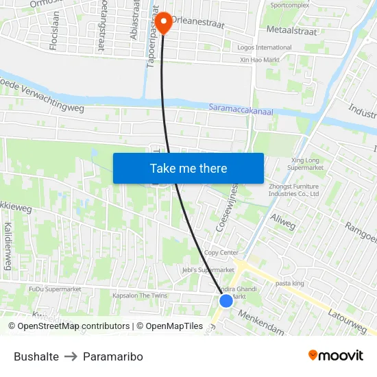 Bushalte to Paramaribo map