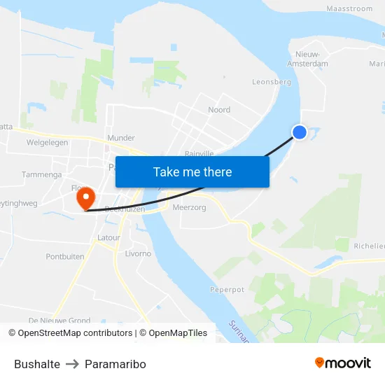 Bushalte to Paramaribo map