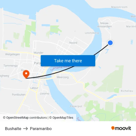 Bushalte to Paramaribo map