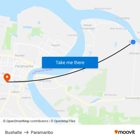Bushalte to Paramaribo map