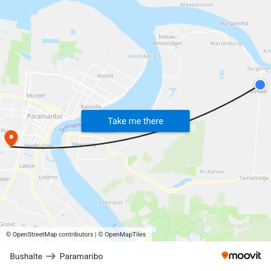 Bushalte to Paramaribo map