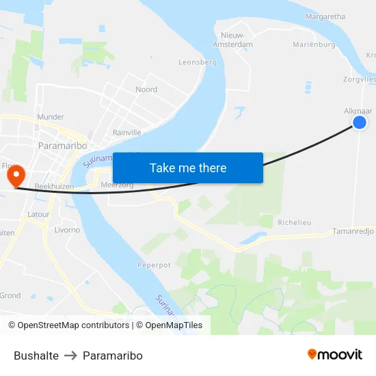 Bushalte to Paramaribo map