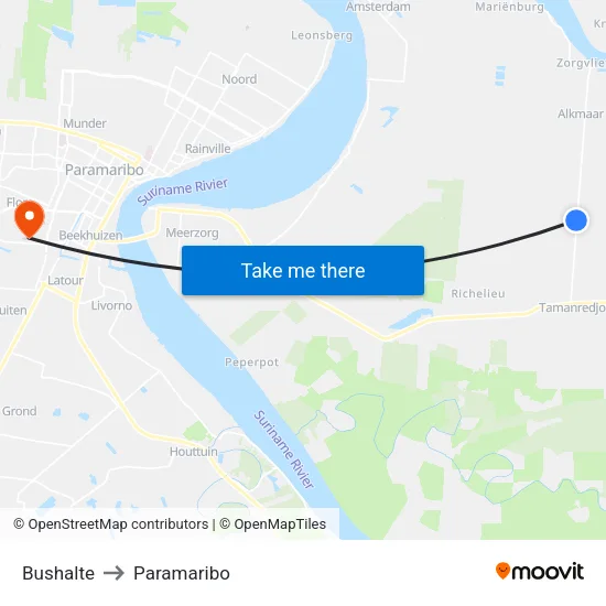 Bushalte to Paramaribo map
