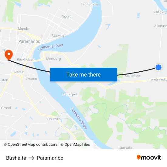 Bushalte to Paramaribo map