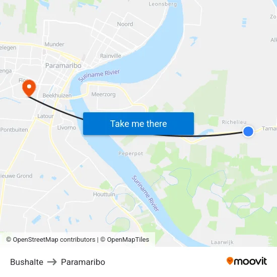 Bushalte to Paramaribo map