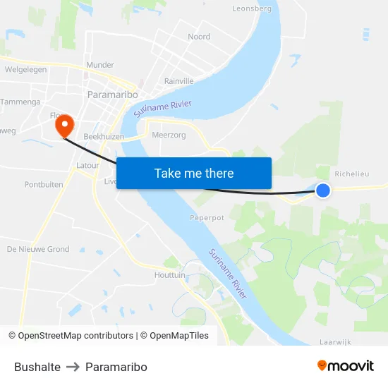 Bushalte to Paramaribo map