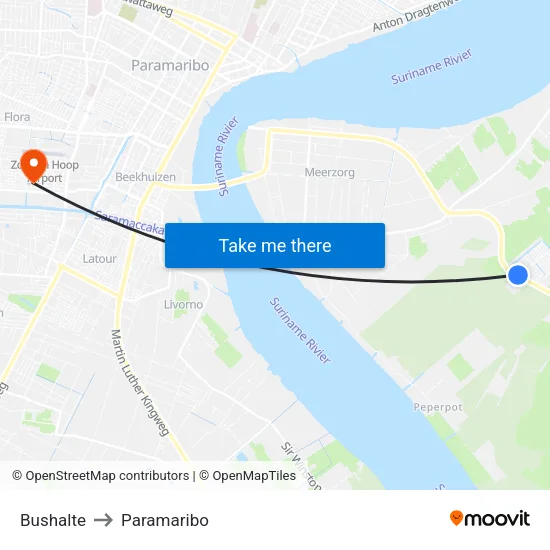 Bushalte to Paramaribo map