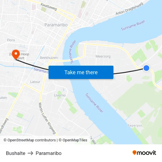 Bushalte to Paramaribo map
