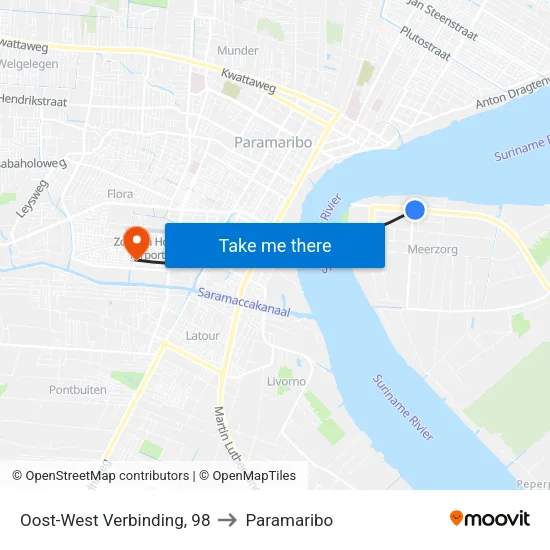 Oost-West Verbinding, 98 to Paramaribo map