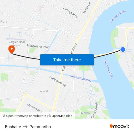 Bushalte to Paramaribo map