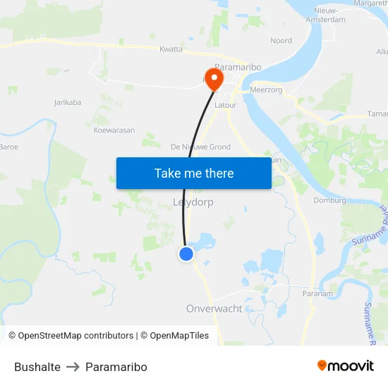Bushalte to Paramaribo map