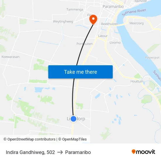 Indira Gandhiweg, 502 to Paramaribo map