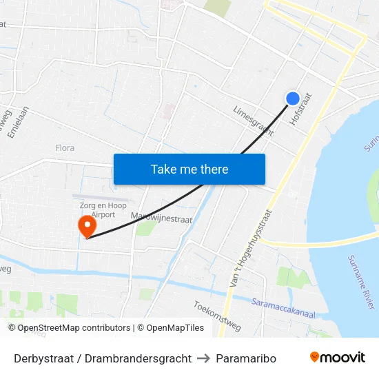 Derbystraat / Drambrandersgracht to Paramaribo map