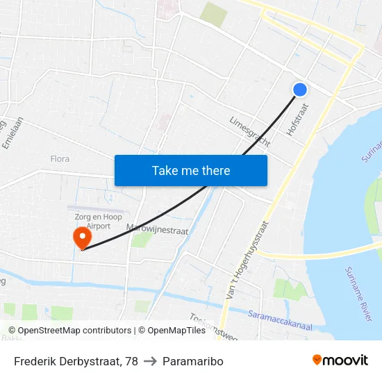 Frederik Derbystraat, 78 to Paramaribo map