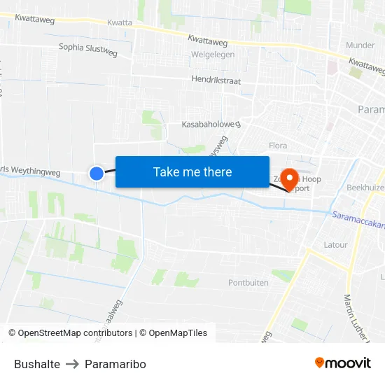 Bushalte to Paramaribo map