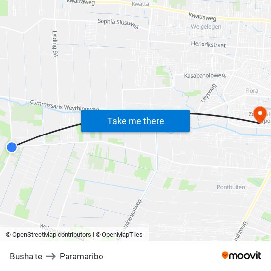 Bushalte to Paramaribo map