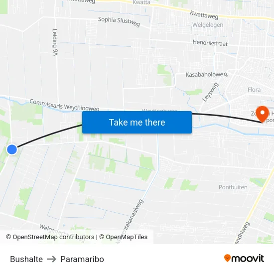 Bushalte to Paramaribo map