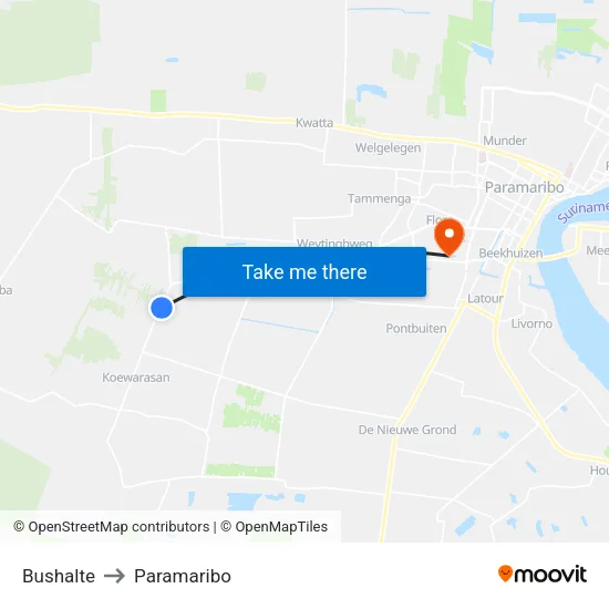 Bushalte to Paramaribo map