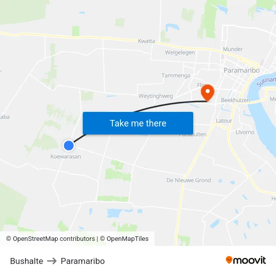 Bushalte to Paramaribo map