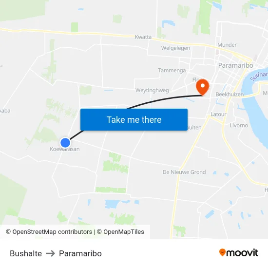 Bushalte to Paramaribo map