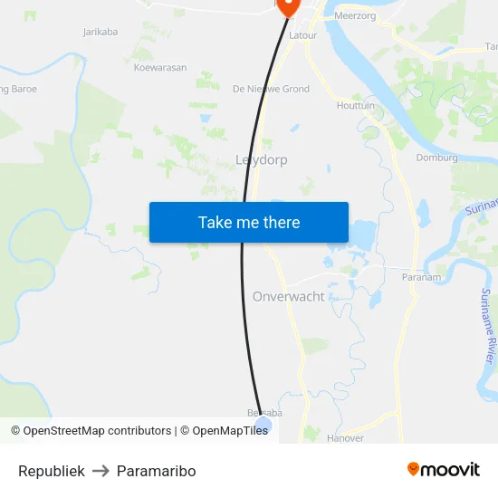 Republiek to Paramaribo map