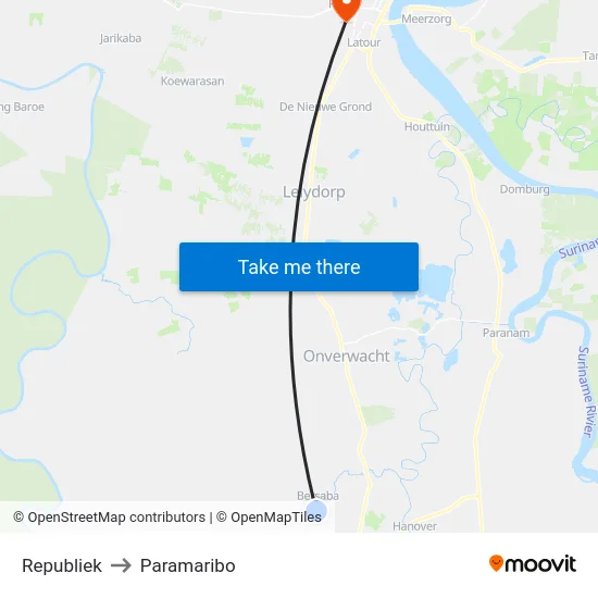 Republiek to Paramaribo map