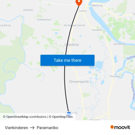 Vierkinderen to Paramaribo map