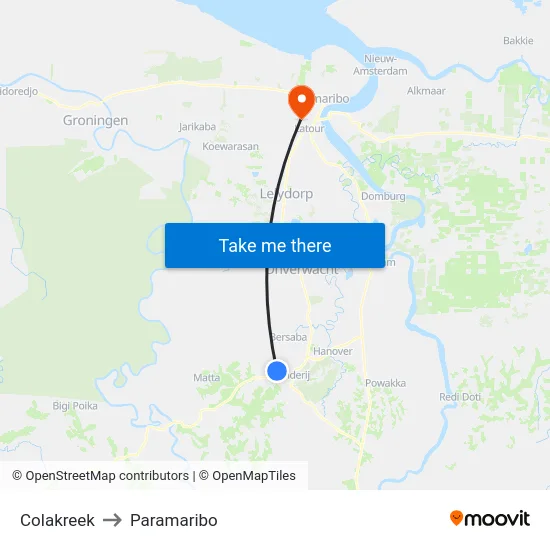 Colakreek to Paramaribo map