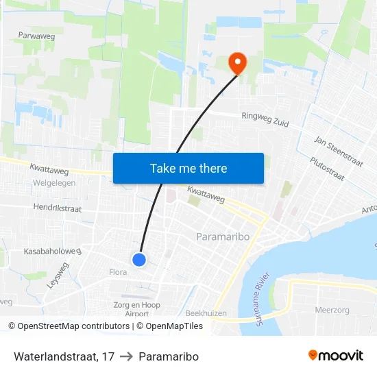 Waterlandstraat, 17 to Paramaribo map