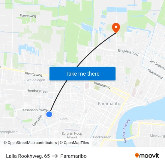 Lalla Rookhweg, 65 to Paramaribo map