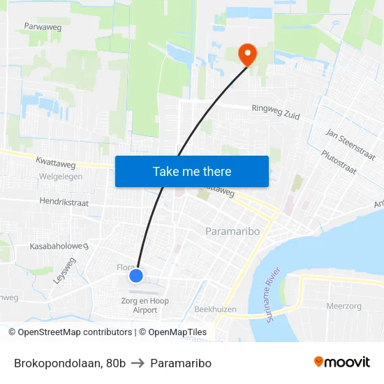 Brokopondolaan, 80b to Paramaribo map