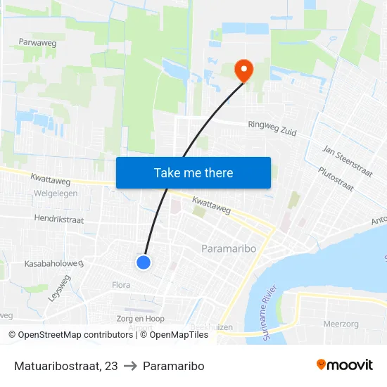 Matuaribostraat, 23 to Paramaribo map