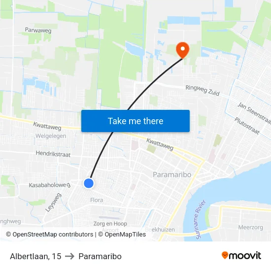 Albertlaan, 15 to Paramaribo map