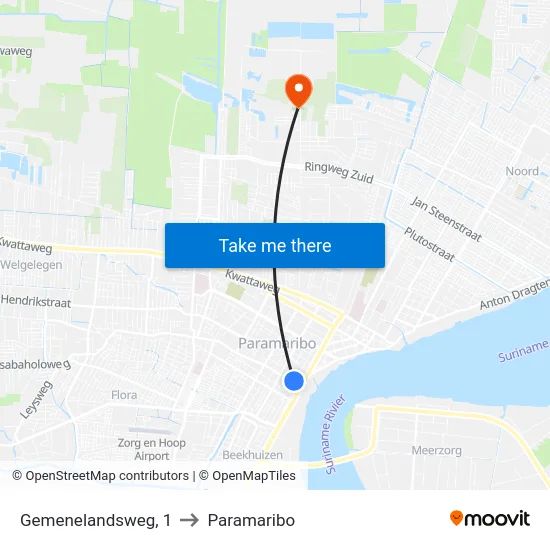 Gemenelandsweg, 1 to Paramaribo map