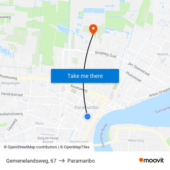 Gemenelandsweg, 67 to Paramaribo map