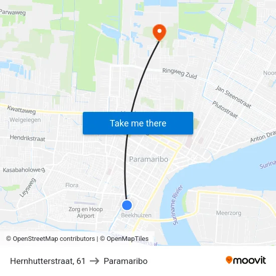 Hernhutterstraat, 61 to Paramaribo map