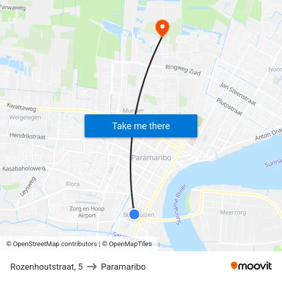Rozenhoutstraat, 5 to Paramaribo map
